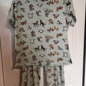 ED Women's Dog Print Pajama Set Short Sleeve Top & Pants Size L
